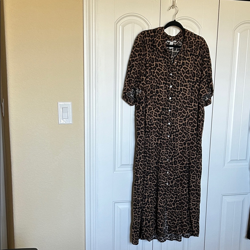 H&M Brown Leopard Print Button-Front Maxi Dress final